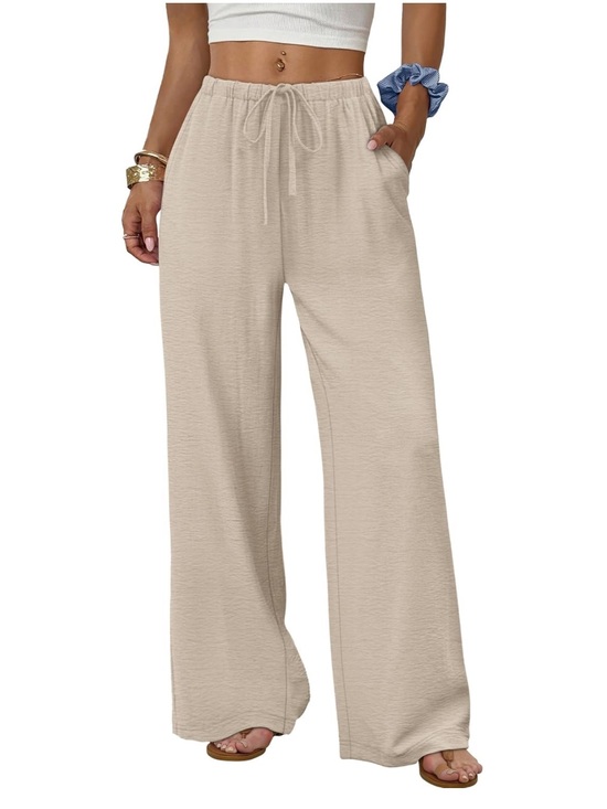 Sampeel Pants - Apricot Wide-Leg Drawstring Linen Pants